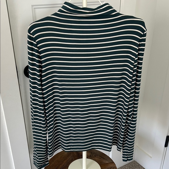 NWOT Tahari Green/White Striped Long Sleeve Mock Neck Top - Picture 4 of 4